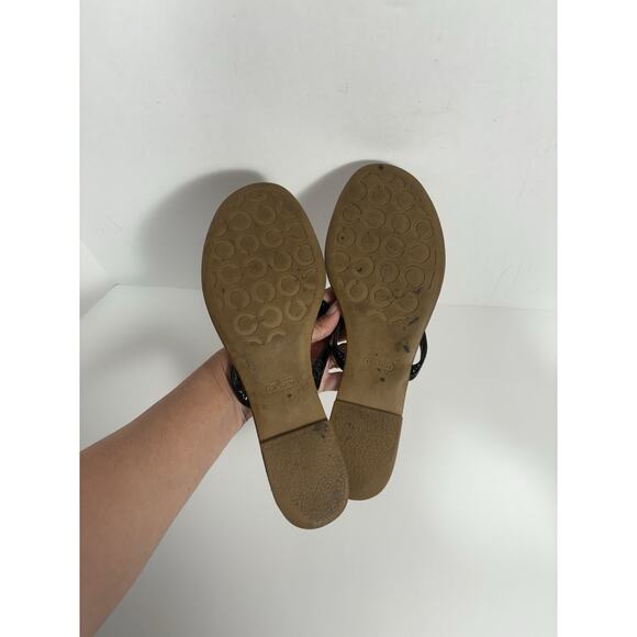 Coach Rachal Patent Leather Black Size 10 B Slides Thong Sandals Women Flats‎ - Picture 6 of 9